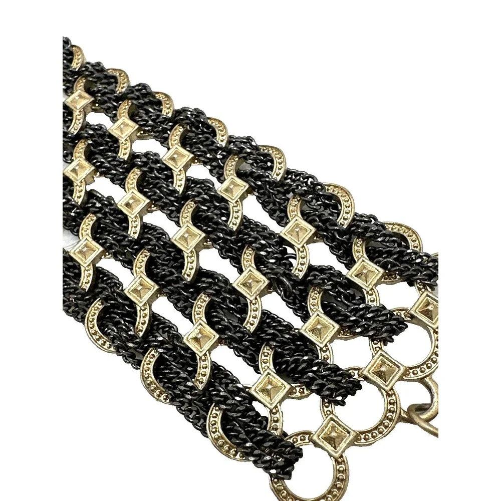 Banana Republic Chain Link Bracelet Black Woven Mesh Gold Tone Accent 7 1/4